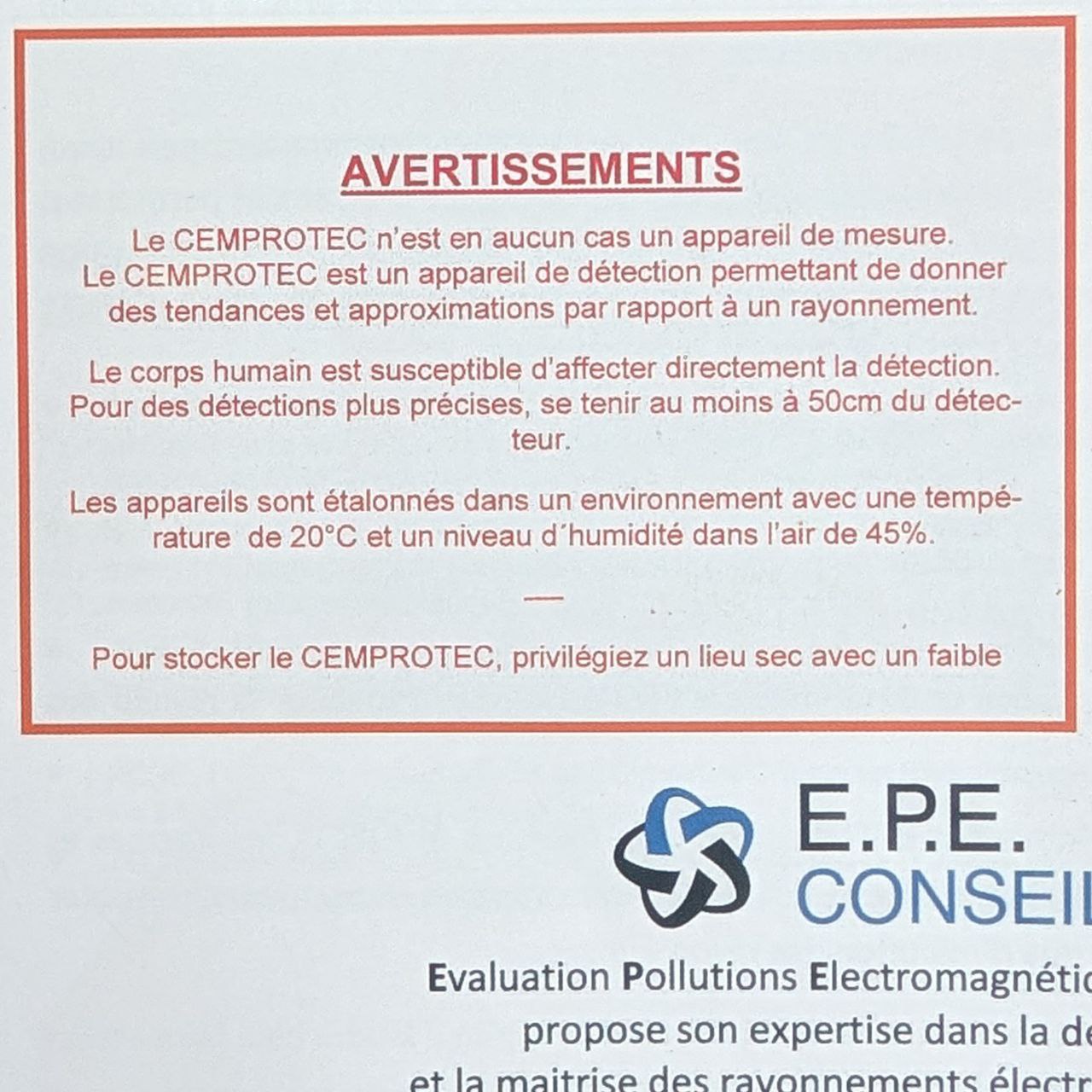 Détecteur de champs électromagnétique multifréquences( basses fréquences, magnétique et hautes fréquences) CEMPROTEC 33