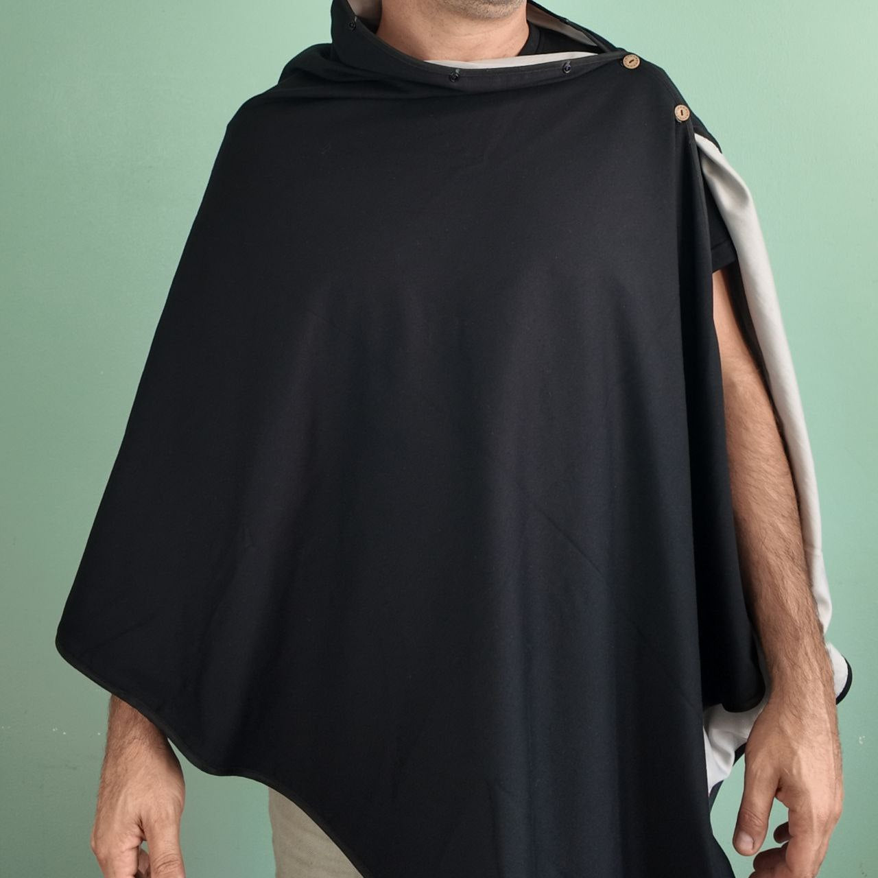 Poncho anti-ondes Ondalterra -taille unique- noir - Fibre d’argent et coton - Capuche amovible