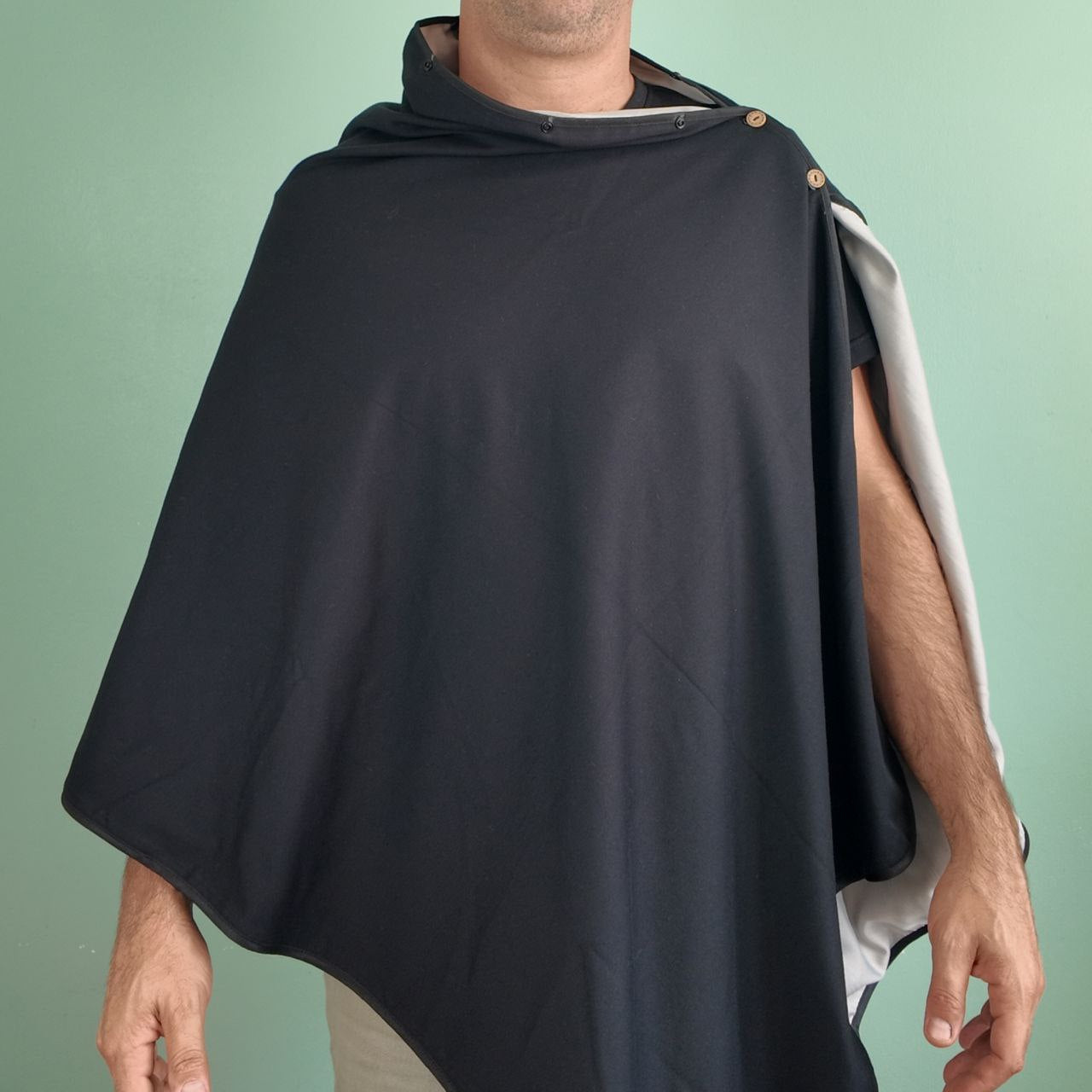 Poncho anti-ondes Ondalterra -taille unique- noir - Fibre d’argent et coton - Capuche amovible