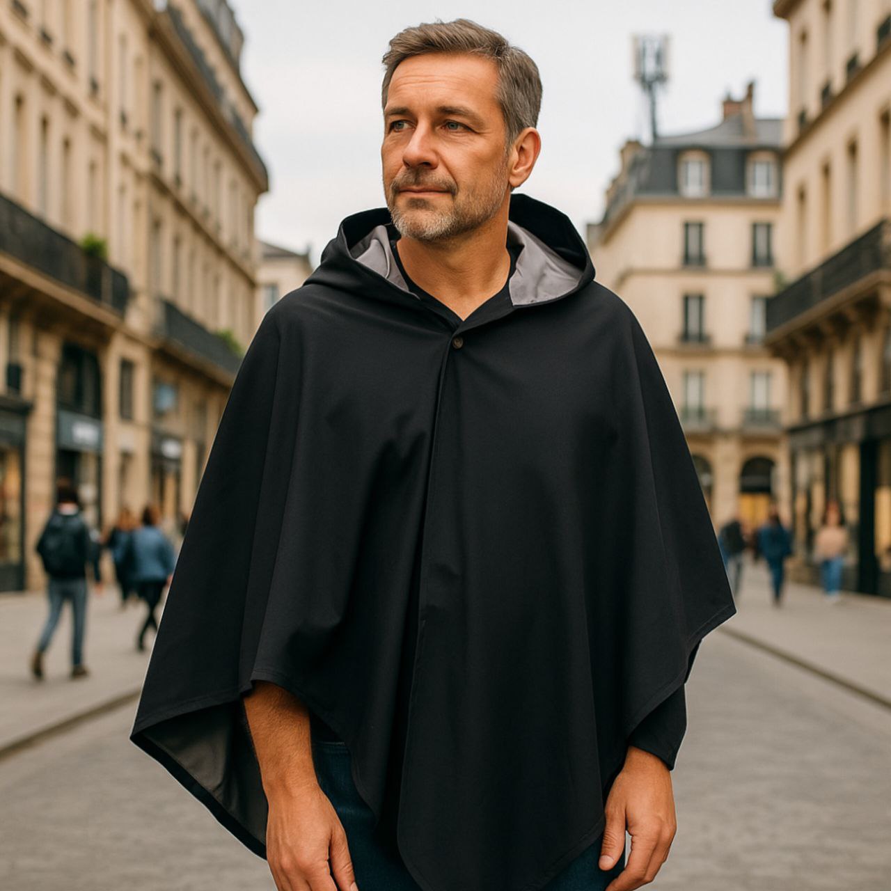 Poncho anti-ondes Ondalterra -taille unique- noir - Fibre d’argent et coton - Capuche amovible