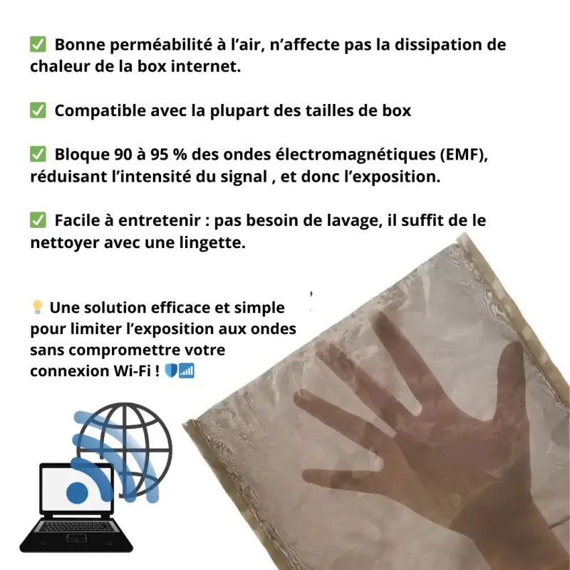Kit housse anti-ondes pour box internet avec câble usb de mise à la terre par inalterra.fr
