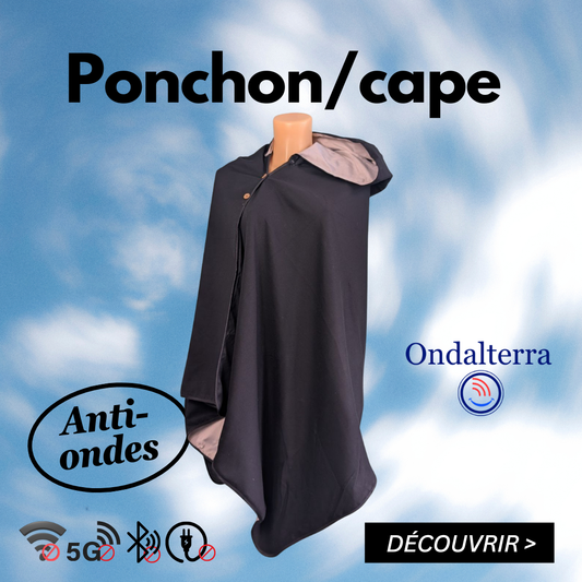 Poncho anti-ondes Ondalterra -taille unique- noir - Fibre d’argent et coton - Capuche amovible