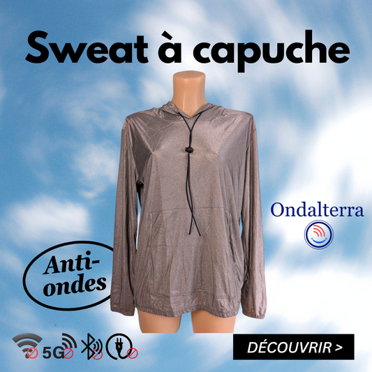 Sweat à capuche anti-ondes Ondalterra-100 % fibre d’argent conductrice-Tailles M, L, XL