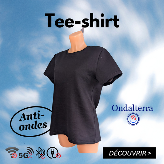 T-shirt anti-ondes noir Ondalterra-coton et fibre d’argent- tailles M, L, XL