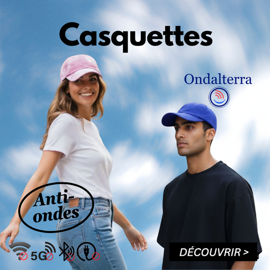 Casquette anti-ondes Ondalterra- Protection hautes fréquences-Taille unique- bleu ou rose pastel