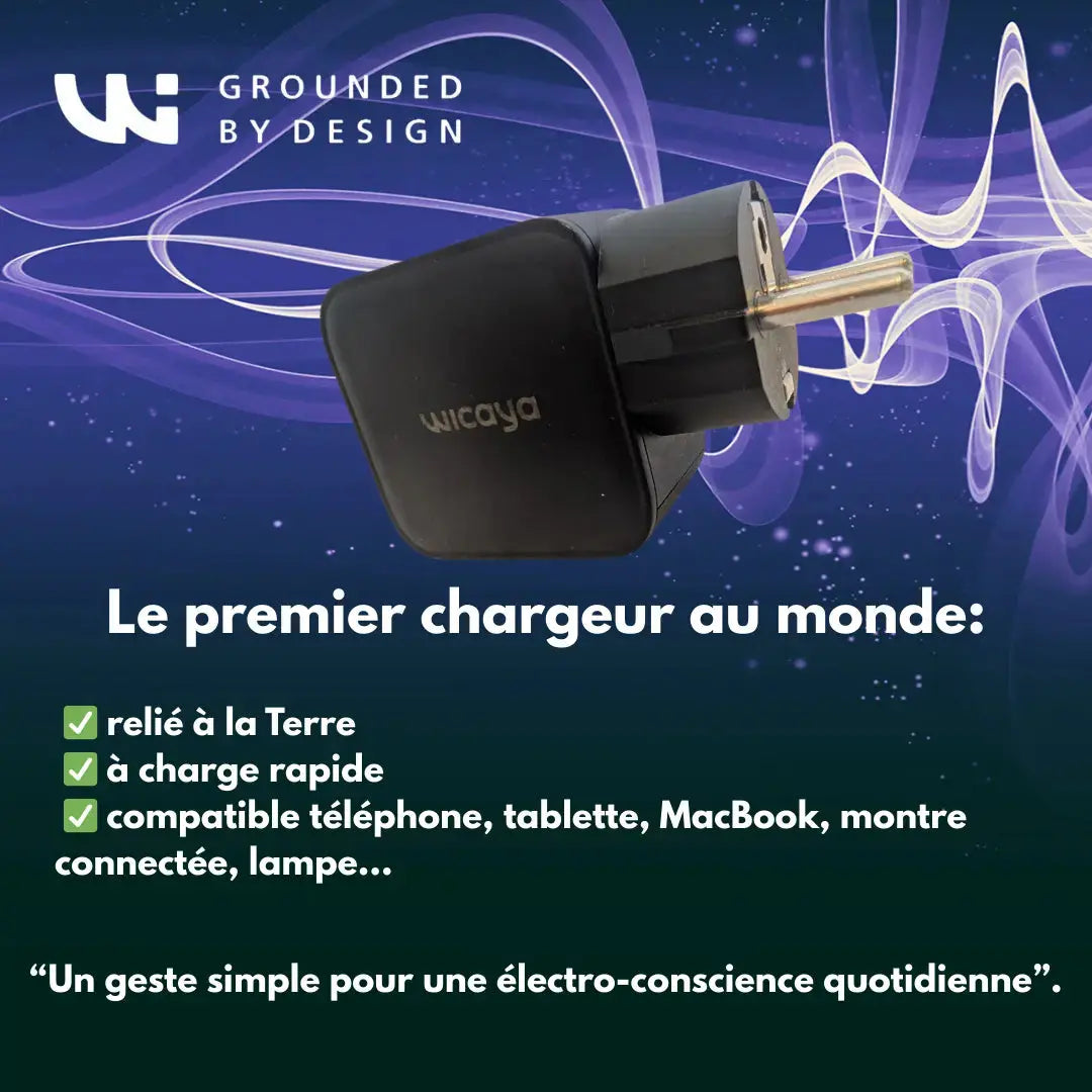 Chargeur WICAYA 65W avec mise à la Terre intégrée USB et USB-C anti-ondes.fr