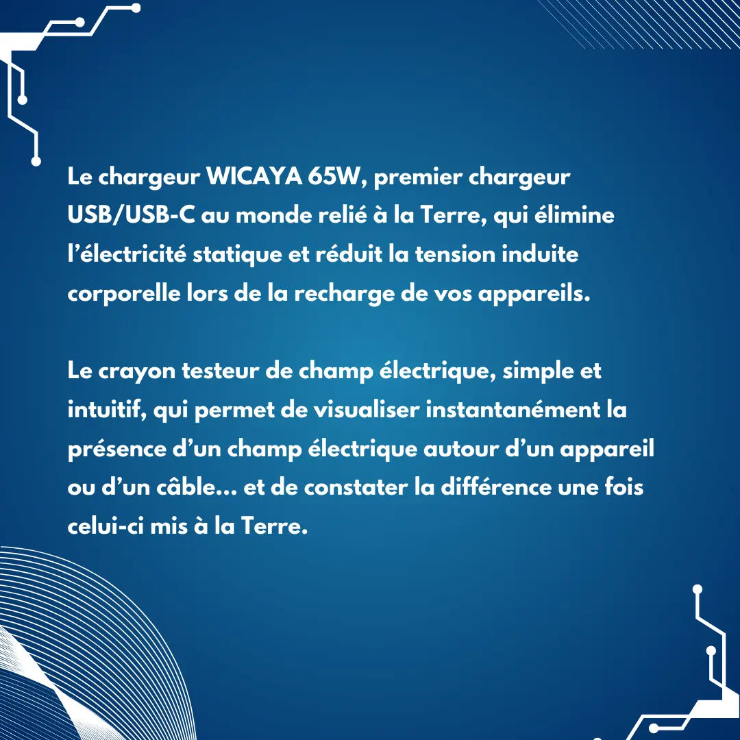 Pack WICAYA : Chargeur connecté à la Terre + crayon testeur de champ électrique anti-ondes.fr