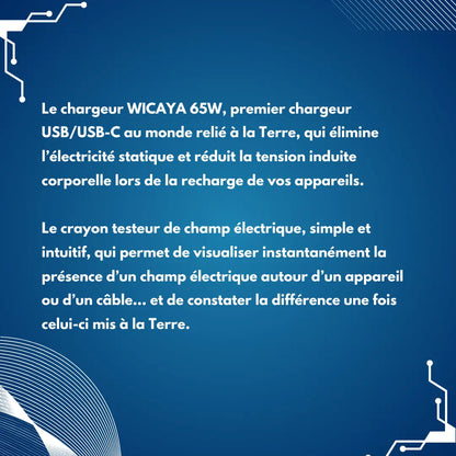Pack WICAYA : Chargeur connecté à la Terre + crayon testeur de champ électrique anti-ondes.fr