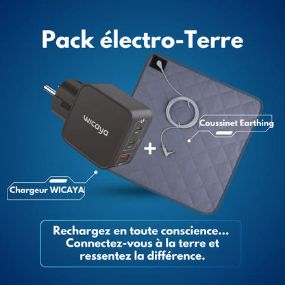 Pack WICAYA : Chargeur connecté à la Terre + Coussinet carré de mise à la Terre anti-ondes.fr