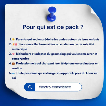 Pack WICAYA : Chargeur connecté à la Terre + Coussinet carré de mise à la Terre anti-ondes.fr