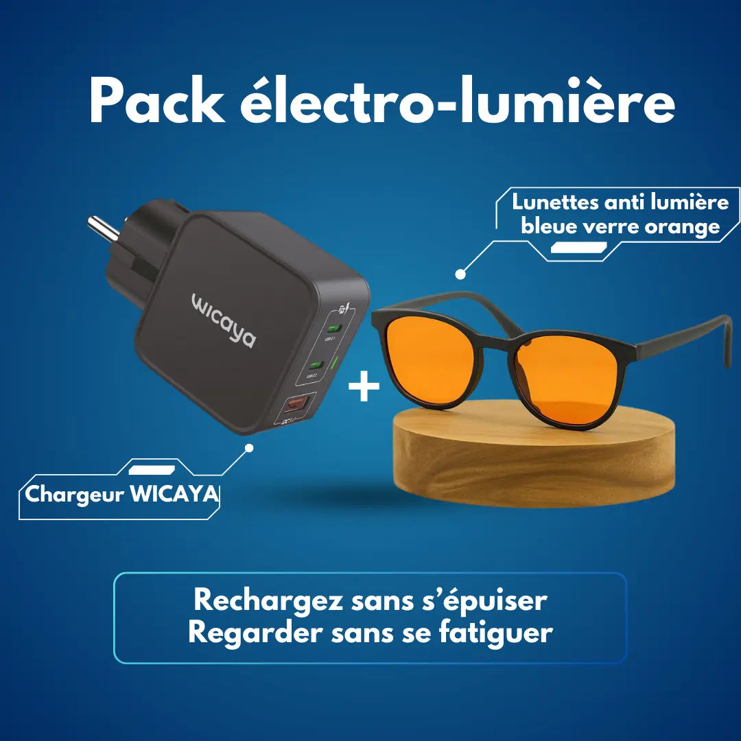 Pack Wicaya – Chargeur terre + Lunettes anti-lumière bleue (verre orange) anti-ondes.fr