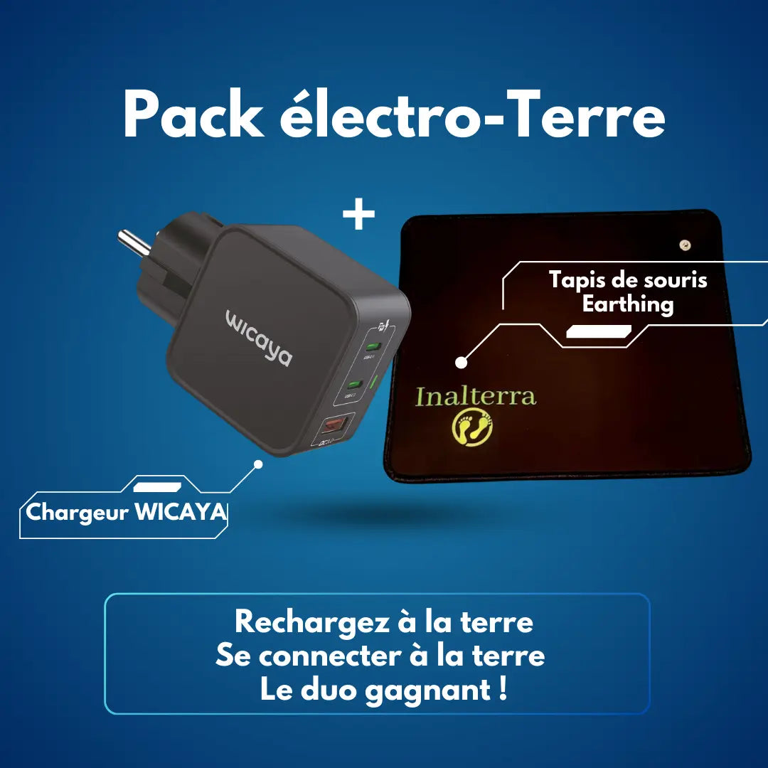 Pack Wicaya – Chargeur connecté à la terre + Tapis de souris de mise à la terre anti-ondes.fr