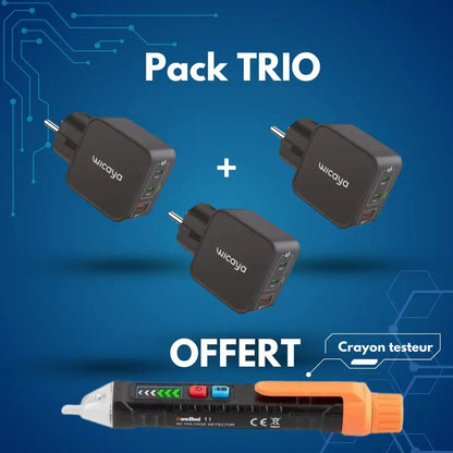 Chargeur WICAYA 65W avec mise à la Terre intégrée USB et USB-C anti-ondes.fr