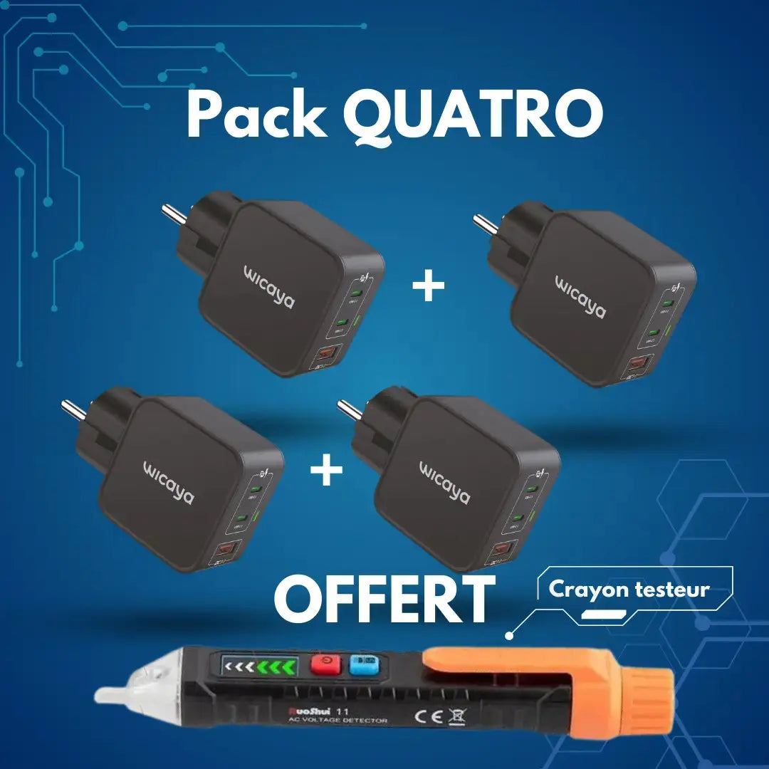 Chargeur WICAYA 65W avec mise à la Terre intégrée USB et USB-C anti-ondes.fr