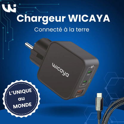 Chargeur WICAYA 65W avec mise à la Terre intégrée USB et USB-C anti-ondes.fr