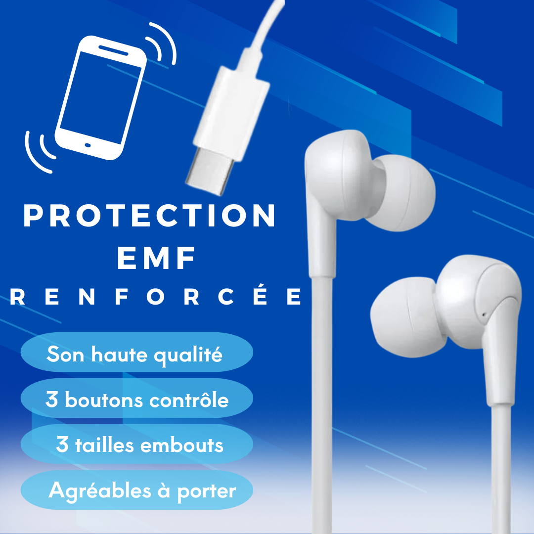 Écouteurs stéthoscopiques Air Communication – iPhone / Type-C / Jack, réduction ondes & confort audio