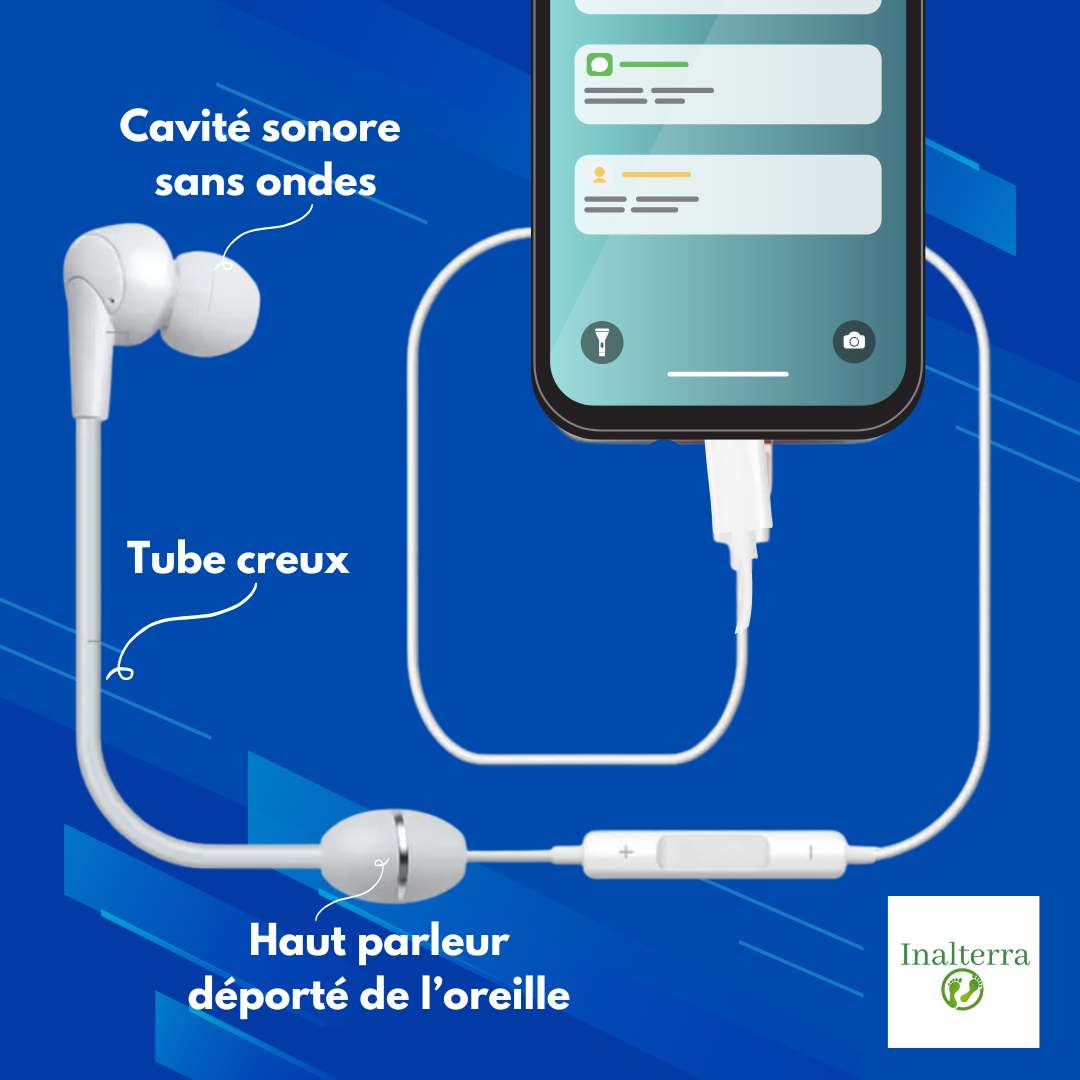 Écouteurs stéthoscopiques Air Communication – iPhone / Type-C / Jack, réduction ondes & confort audio