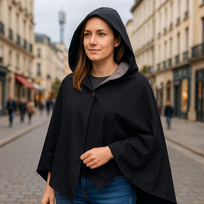 Poncho anti-ondes Ondalterra -taille unique- noir - Fibre d’argent et coton - Capuche amovible