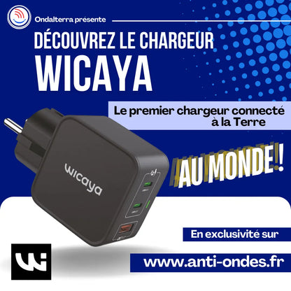 Chargeur WICAYA 65W avec mise à la Terre intégrée USB et USB-C anti-ondes.fr