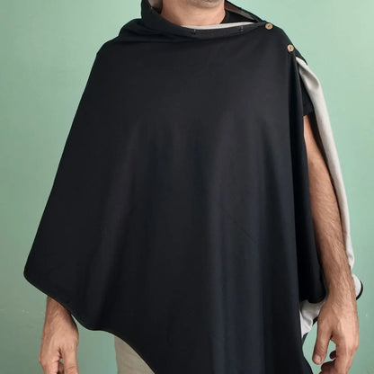 Poncho anti-ondes Ondalterra -taille unique- noir - Fibre d’argent et coton - Capuche amovible anti-ondes.fr